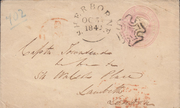 113770 1842 SHERBORNE MALTESE CROSS/1D PINK ENVELOPE.