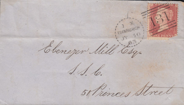 113788 1863 EDINBURGH DOTTED CIRCLE (RA5) ON COVER.