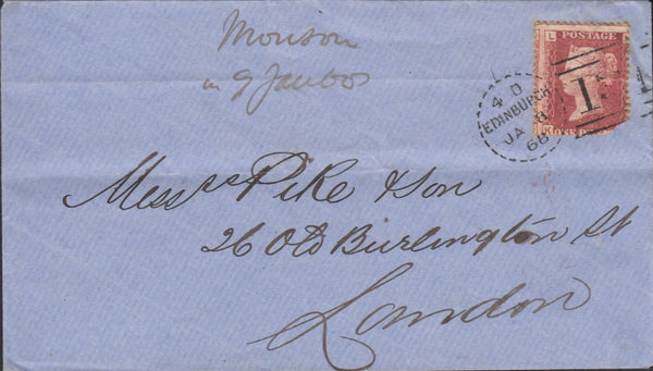 113798 1868 EDINBURGH DOTTED CIRCLE TYPE B2 (RA18) ON COVER.