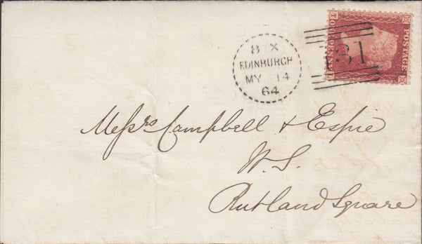 113821 1864 EDINBURGH DOTTED CIRCLE (RA5) ON COVER.