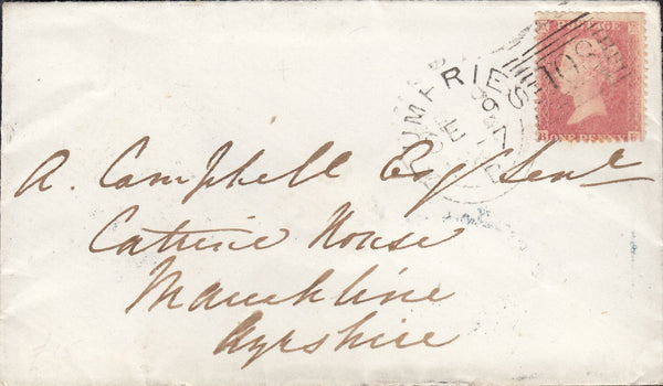 113844 1857 DUMFRIES EXPERIMENTAL DUPLEX ON COVER/LATE USE 1D PALE ROSE (SPEC C9(4). .