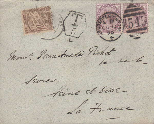 113927 1896 UNDERPAID MAIL NEWCASTLE ON TYNE TO FRANCE.