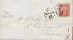 114164 1857 DIE 2 1D PL.27 'SAVOY STREET' PRINTING (C9A(2) ON COVER USED IN LONDON.
