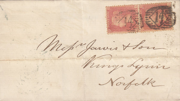 114165 PL.44 (JA KA) PALE ROSE ON TRANSITIONAL PAPER (SPEC C9(4) ON COVER LONDON TO KING'S LYNN.