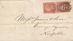 114165 PL.44 (JA KA) PALE ROSE ON TRANSITIONAL PAPER (SPEC C9(4) ON COVER LONDON TO KING'S LYNN.