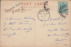 114233 1903 POST CARD USED IN DEVON SURCHARGED "EXCEEDS LIMIT OF SIZE".
