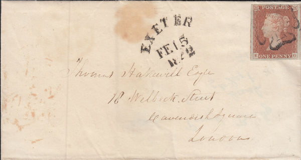 114237 1842 DEVON/"EXETER" SKELETON DATE STAMP (DN608/610) ON COVER.