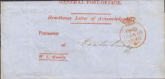 114247 1848 GENERAL POST OFFICE LETTER OF ACKNOWLEDGEMENT.