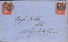 114255 1857 DIE 2 1D PL.40 ORANGE-BROWN ON BLUED PAPER (SG29 SPEC C8(5) ON COVER.