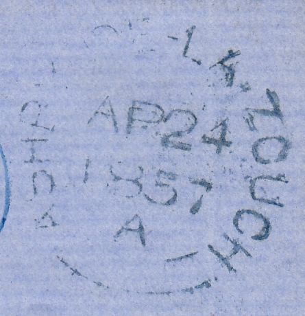 114255 1857 DIE 2 1D PL.40 ORANGE-BROWN ON BLUED PAPER (SG29 SPEC C8(5) ON COVER.