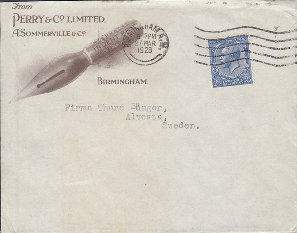 114378 1928 ADVERTISING MAIL BIRMINGHAM TO SWEDEN.