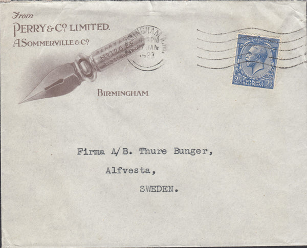 114379 1927 ADVERTISING MAIL BIRMINGHAM TO SWEDEN,