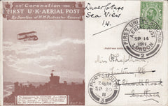 114439 1911 FIRST OFFICIAL U.K. AERIAL POST/LONDON POST CARD IN BROWN TO ISLE OF WIGHT.
