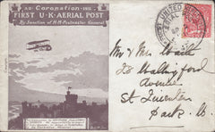 114467 1911 FIRST OFFICIAL U.K. AERIAL POST/LONDON ENVELOPE IN PURPLE-BROWN.