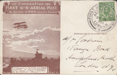 114470 1911 FIRST OFFICIAL U.K. AERIAL POST/LONDON POST CARD IN BROWN.