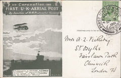 114475 1911 FIRST OFFICIAL U.K. AERIAL POST/ LONDON POST CARD IN OLIVE GREEN.