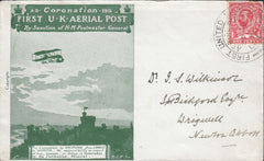 114484 1911 FIRST OFFICIAL U.K. AERIAL POST/LONDON ENVELOPE IN BRIGHT GREEN.