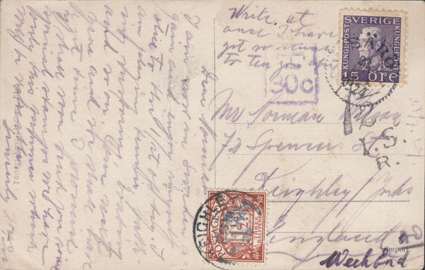 114501 1924 UNDERPAID MAIL SWEDEN TO ENGLAND.