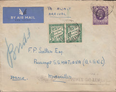 114502 1937 UNDERPAID MAIL SURREY TO FRANCE.
