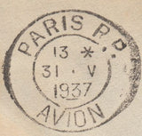 114502 1937 UNDERPAID MAIL SURREY TO FRANCE.