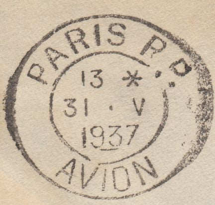 114502 1937 UNDERPAID MAIL SURREY TO FRANCE.