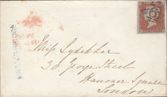 114522 1850 MANCHESTER/"WINDSOR.BRIDGE" RECEIVER'S HAND STAMP IN BLUE (M530) ON COVER.