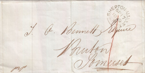 114605 1849 SOMERSET/"SHEPTON-MALLET" DATE STAMP.