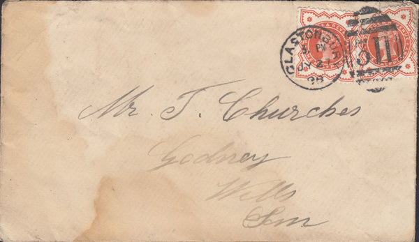 114660 1898 ENVELOPE GLASTONBURY TO WELLS/½D VERMILION (SG197).