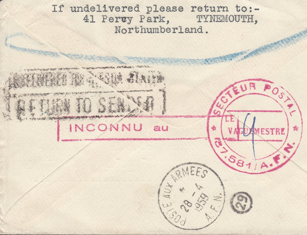 114722 1959 "RETURN TO SENDER" YORKSHIRE TO ALGERIA.