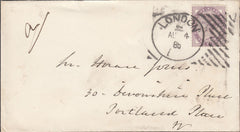 114806 1886 LONDON HOSTER CANCELLATION ON ENVELOPE USED IN LONDON.