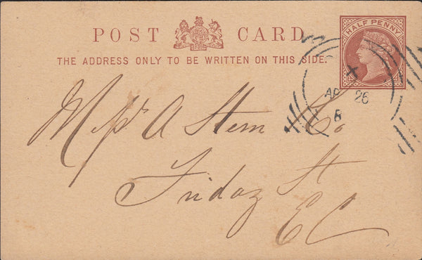 114816 LONDON HOSTER CANCELLATION ON ½D POST CARD.