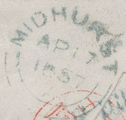 114885 1857 1D PL.35 PALE RED ON TRANSITIONAL PAPER (SPEC C9(3)(BI).