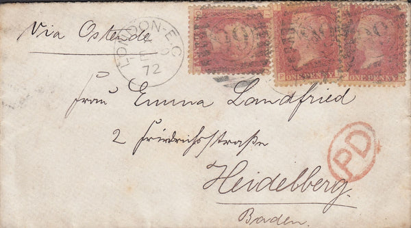 114900 1872 MAIL LONDON TO HEIDELBERG/1D PL.149 (SG43).