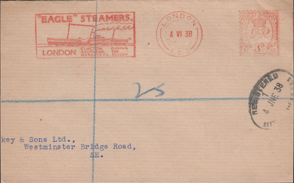 114920 1938 METER MAIL/ADVERTISING/STEAMSHIPS.