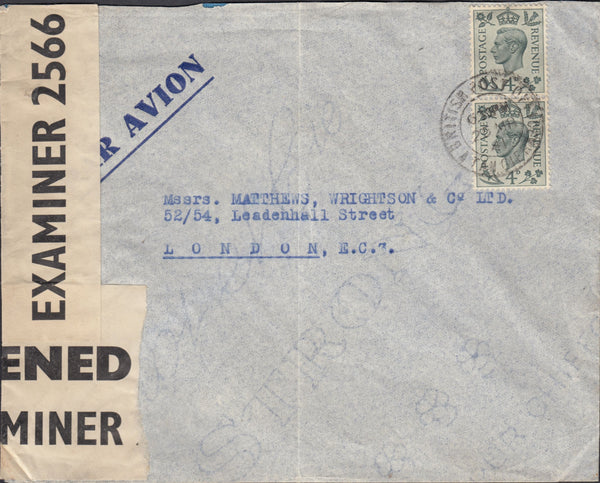 114933 1941 CENSORED MAIL TANGIER TO LONDON.
