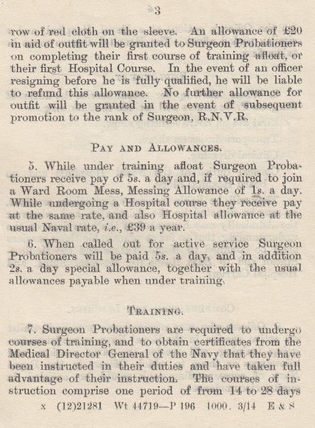 114958 CIRCA 1950'S "REGULATIONS FOR THE ENTRY OF SURGEON PROBATIONERS, ROYAL NAVY VOLUNTEER RESERVES".