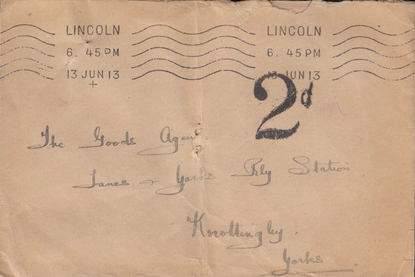 114987 1913 UNPAID MAIL LINCOLN TO KNOTTINGLEY YORKS.