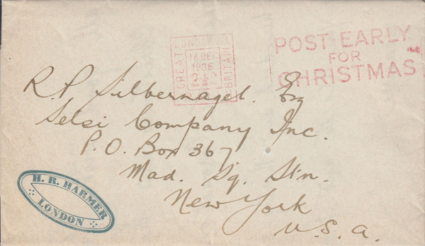 114989 1937 'H.R.HARMER OF LONDON' 1936 CHRISTMAS MESSAGE.