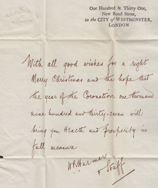 114989 1937 'H.R.HARMER OF LONDON' 1936 CHRISTMAS MESSAGE.