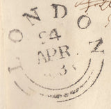 115019 1838 MAIL BEWDLEY TO COGNAC/"BEWDLEY PENNY POST (WO81).