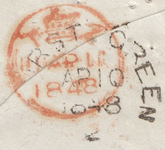 115154 1848 SUSSEX/"HURST GREEN" SKELETON HAND STAMP (SX729)/"STAPLE CROSS" UDC.
