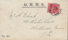 115181 1904 "I.R. OFFICIAL" (SG021) ON COVER USED IN WILLESDEN.