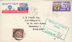 115312 1966 UNDERPAID MAIL RHODESIA TO ENGLAND.