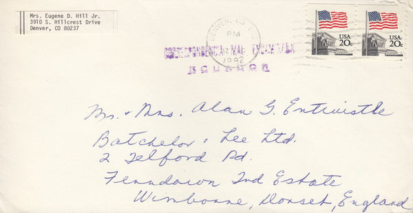 115328 1982 MAIL USA TO DORSET MISDIRECTED TO ECUADOR.