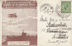 115362 1911 FIRST OFFICIAL U.K. AERIAL POST/USED LONDON POST CARD IN BROWN TO WALES.