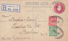 115399 1922 REGISTERED MAIL LONDON TO BERLIN.