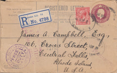 115403 1923 REGISTERED MAIL LONDON TO RHODE ISLAND USA.