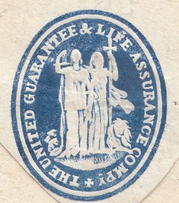 115406 1850 "UNITED GUARANTEE AND LIFE ASSURANCE COMPANY" ILLUSTRATED ENVELOPE USED IN LONDON.
