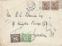 115429 1924 UNDERPAID MAIL DENMARK TO LONDON.