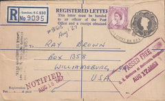 115430 1967 REGISTERED MAIL LONDON TO USA.
